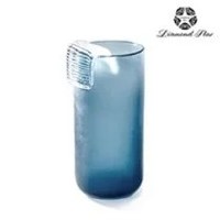 13" Blue and Clear Cylinder Glass Vase