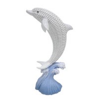 14" White and Blue Faux Woven Dolphin Figurine