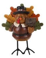 5" Multicolor Boy Turkey Holding a Sign Figurine