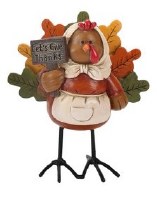 5" Multicolor Girl Turkey Holding a Sign Figurine