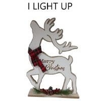22" LED White Wood Christmas Reindeer Figurine