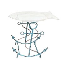 26" Distressed White and Blue Fish and Anchor End Table