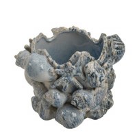 9" Round Blue 3D Seashells Ceramic Pot