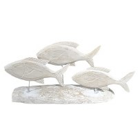 26" Three Whitewash Fish on a Wood Base Statue