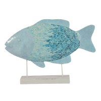 18" Blue Mosaic Metal Fish on a Stand