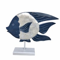 15" Navy Capiz Wood Fish on Stand
