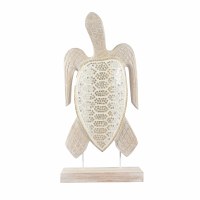 23" Distressed White Mosaic Wood Turtle on Stand