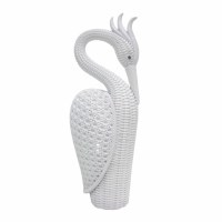 14" Polyresin White Faux Weave Heron