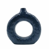 8" Navy Ceramic Vase With Hole