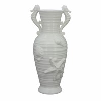18" White Seahorse Handle Ceramic Vase
