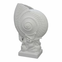 14" White Nautilus Ceramic Vase