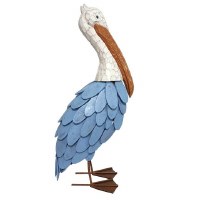 24" Blue and White Wood and Metal Pelican Statue