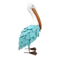 24" Turquoise and White Wood and Metal Pelican Statue