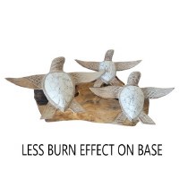 9" Whitewash and Natural Three Sea Turtles on a Wood Base