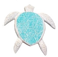 Medium Whitewash and Blue Sea Turtle Coastal Wall Art Plaque