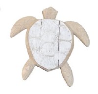 Medium Whitewash and Natural Sea Turtle Coastal Wall Art Plaque