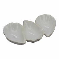 10" White Three Compartment Oyster Ceramic Dish