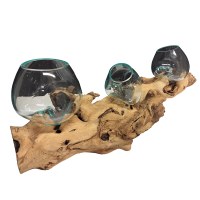 25" Three Glass Bowls on Driftwood
