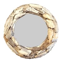 24" Round Driftwood Chunks Coastal Mirror