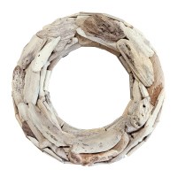 17" Round Driftwood Chunks Coastal Mirror