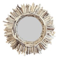 24" Round Driftwood Sticks Coastal Mirror