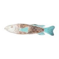39" White, Brown, and Aqua Wood Fish Coastal Wall Art Plaque