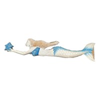 39" Blue Mermaid Holding a Starfish Coastal Wood Wall Art Plaque