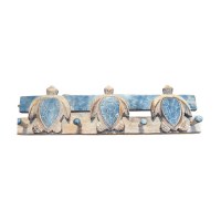20" Blue and Whitewashed Triple Sea Turtle Wood Wall Hooks