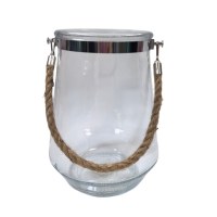 8" Clear Glass Lantern With a Rope Handle