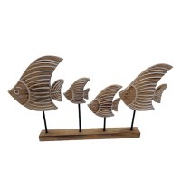 16" Brown and White Four Fish on a Stand Wood Statue