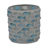 3" Blue and White Fish Mosaic Glass Votive Holder