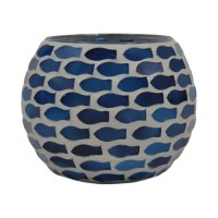 4" Blue Fish Mosaic Glass Votive Holder