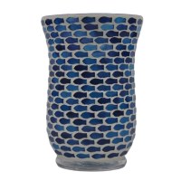 8" Blue Fish Mosaic Glass Votive Holder