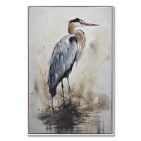 25" x 17" Blue Heron Framed Coastal Canvas