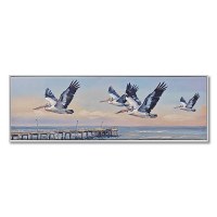 13" x 36" Pelicans Flying Framed Coastal Canvas
