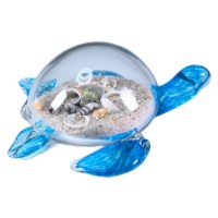 7" Clear and Blue Glass Sea Turtle With Seashells Figurine