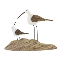 10" Brown and White Wood and Metal Shorebird With a Chick Statue