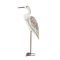 14" Distressed White Wood and Metal Heron Staute