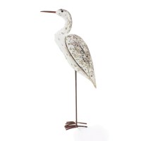 11" Distressed White Wood and Metal Heron Staute
