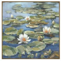 48" Sq Blue Water Lilies Framed Botanical Canvas