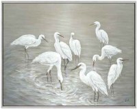 38" x 48" Taupe Herons Framed Coastal Canvas