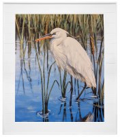 56" x 44" Marshland Crane Coastal Canvas in a Shiplap Frame