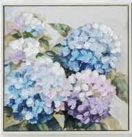 16" Sq Three Purple and Two Blue Hydrangeas Framed Floral Canvas