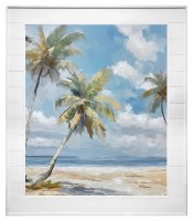 53" x 45" Breezy Palms 1 Coastal Canvas in a Shiplap Frame