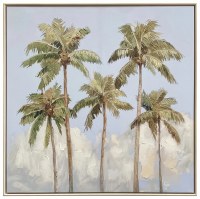 36" Sq Five Palm Trees Framed Coastal Canvas