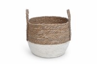 10" Natural and White Basket With Handles