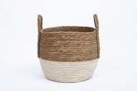9" Natural and White Basket With Handles