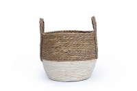 6" Natural and White Basket With Handles