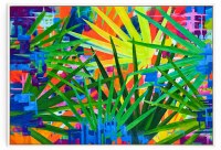 44" x 60" Tropical Leaves Coastal Framed Canvas