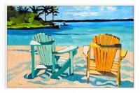 44" x 60" Yellow and Blue Chairs on Beach Coastal Framed Canvas
